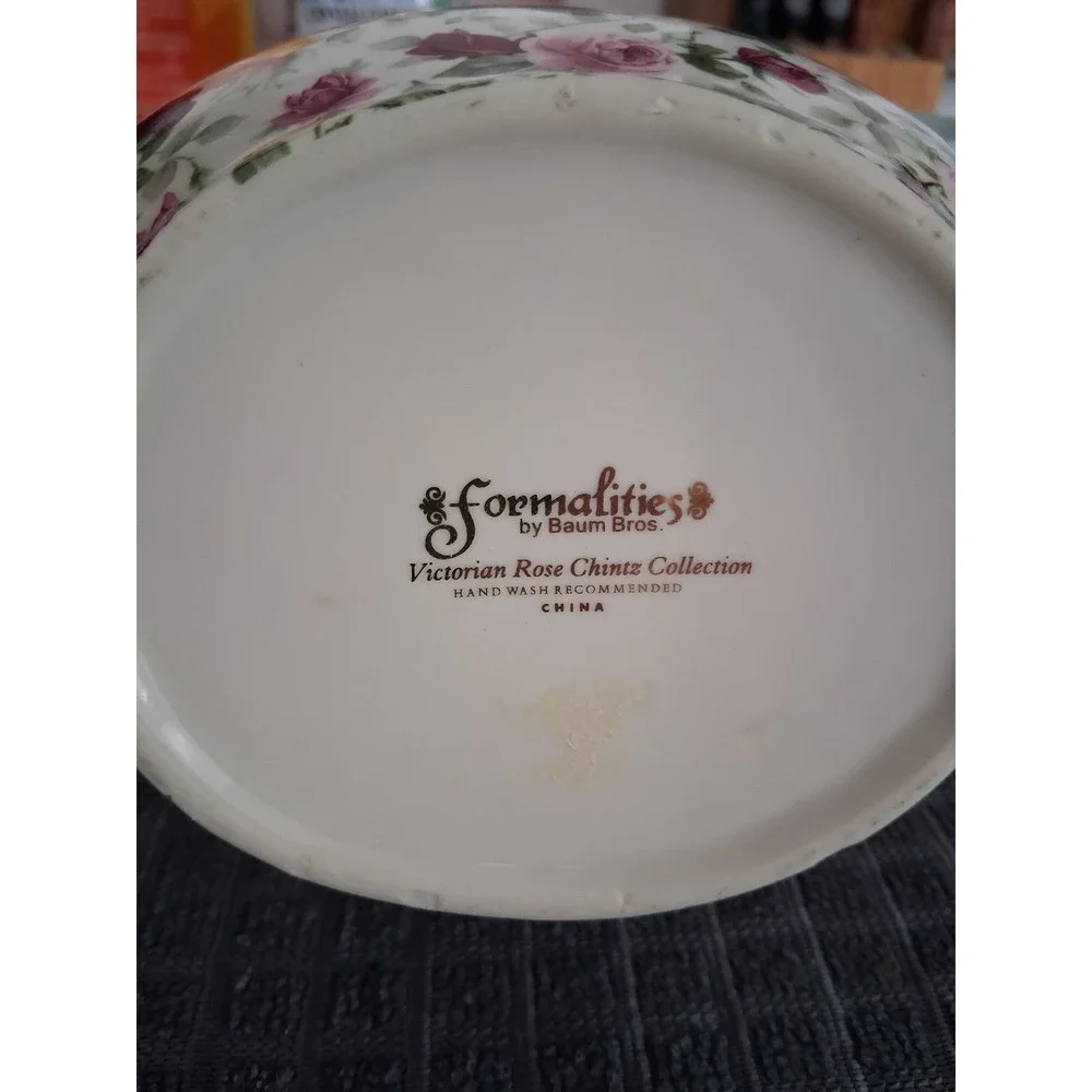 Formalities by Baum Bros Victorian Rose Chintz Teapot Pink Floral gold trim - Picture 6 of 7